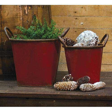 2/Set, Red Buckets w/Handles - The Fox Decor